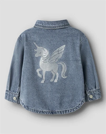 Name It - NMFLuna Glitter Denim Jakke - Medium Blue Denim/Unicorn Glitter